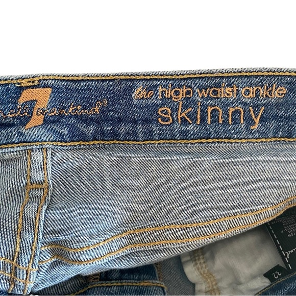 7 For All Mankind High Waist Ankle Skinny Jeans With Silver Shimmer Side Stripe - Picture 10 of 14